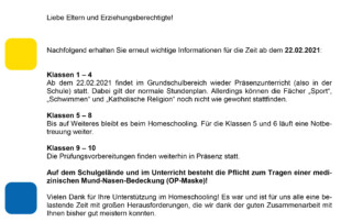 +++ Aktuelles zum Coronavirus (Stand 20.02.2021) +++