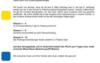 +++ Aktuelles zum Coronavirus (Stand: 05.03.2021) +++