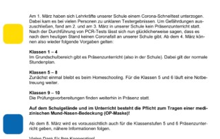 +++ Aktuelles zum Coronavirus (Stand: 03.03.2021)