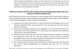 +++ Aktuelles zum Coronavirus (Stand: 15.04.2021) +++ Elternbrief